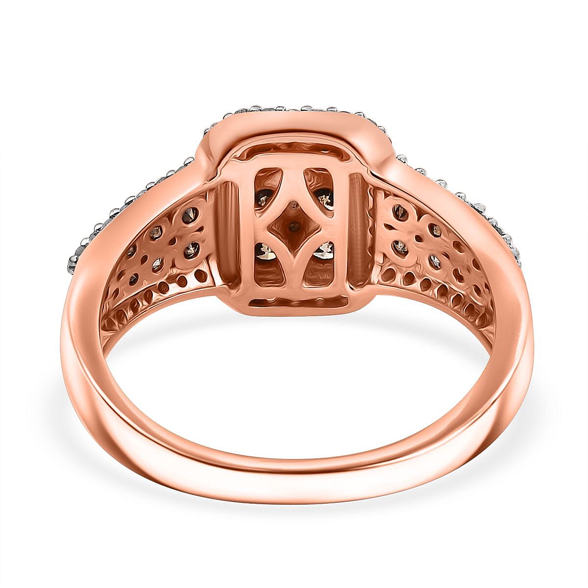 D'Joy Natural Champagne and White Diamond 1.00 ctw Art Deco Ring in 18K Vermeil Rose Gold Sterling Silver (Size 7.0) image number 4