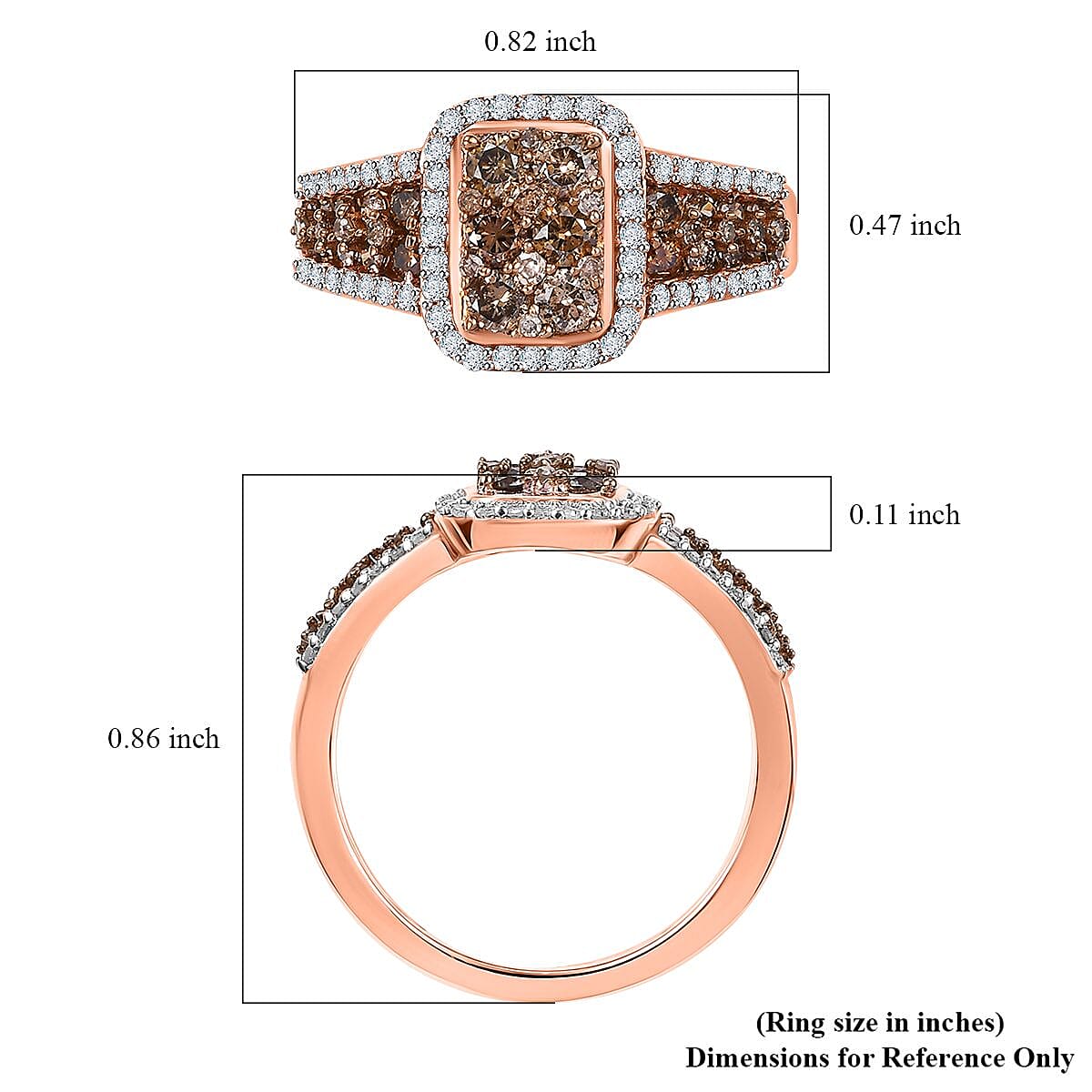 D'Joy Natural Champagne and White Diamond 1.00 ctw Art Deco Ring in 18K Vermeil Rose Gold Sterling Silver (Size 7.0) image number 5