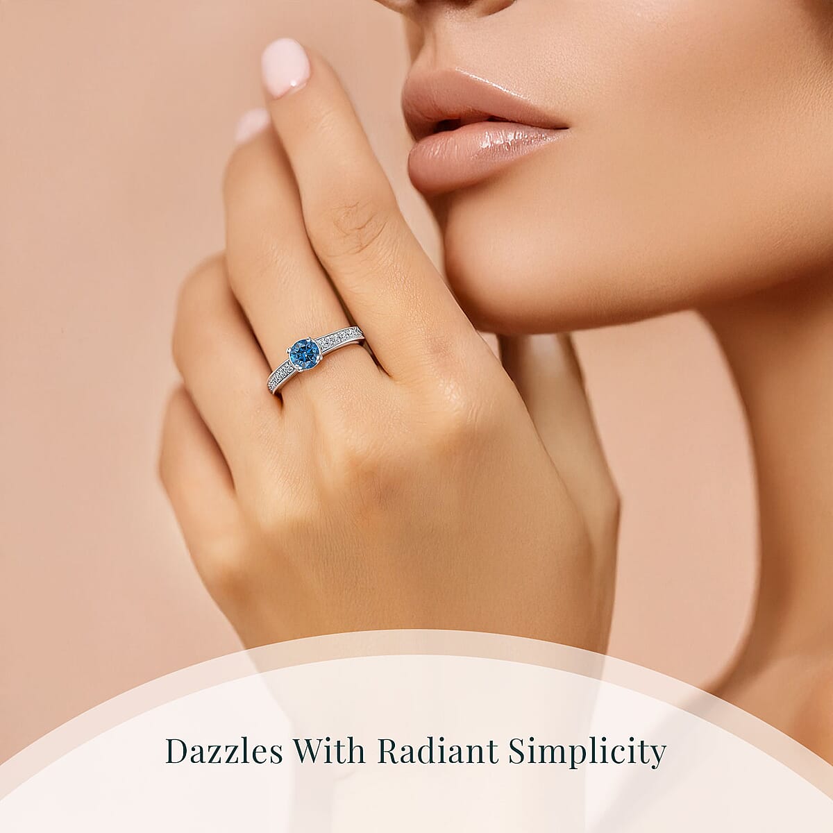 Luxuriant Lab Grown Blue Diamond (IR) and Lab Grown White Diamond SI 1.00 ctw Ring in Rhodium Over Sterling Silver (Size 8.0) image number 1