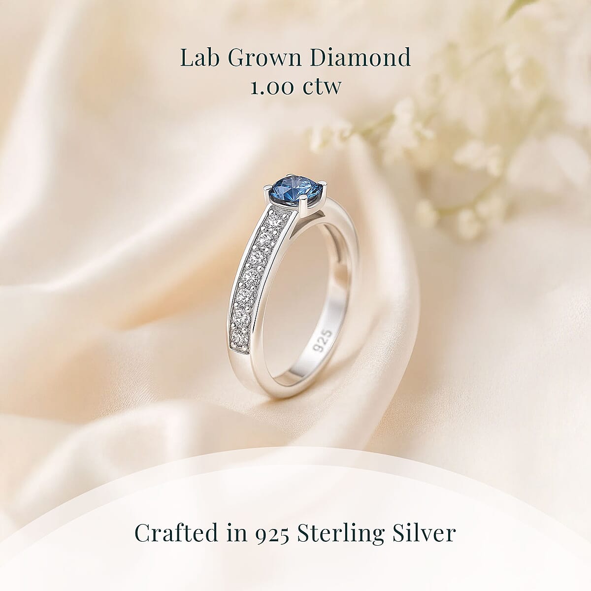 Luxuriant Lab Grown Blue Diamond (IR) and Lab Grown White Diamond SI 1.00 ctw Ring in Rhodium Over Sterling Silver (Size 8.0) image number 2