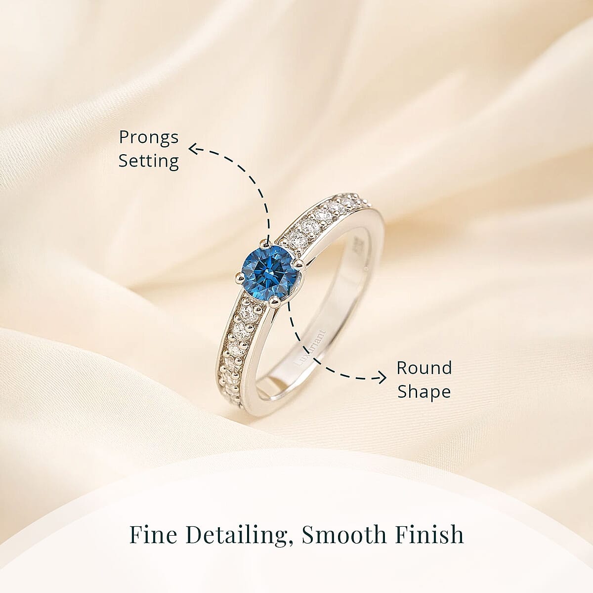 Luxuriant Lab Grown Blue Diamond (IR) and Lab Grown White Diamond SI 1.00 ctw Ring in Rhodium Over Sterling Silver (Size 8.0) image number 4