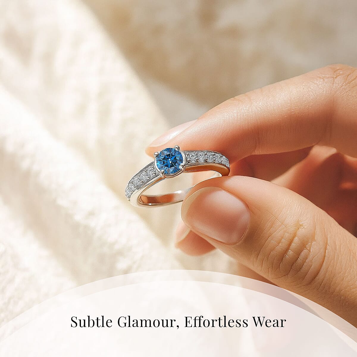 Luxuriant Lab Grown Blue Diamond (IR) and Lab Grown White Diamond SI 1.00 ctw Ring in Rhodium Over Sterling Silver (Size 8.0) image number 5
