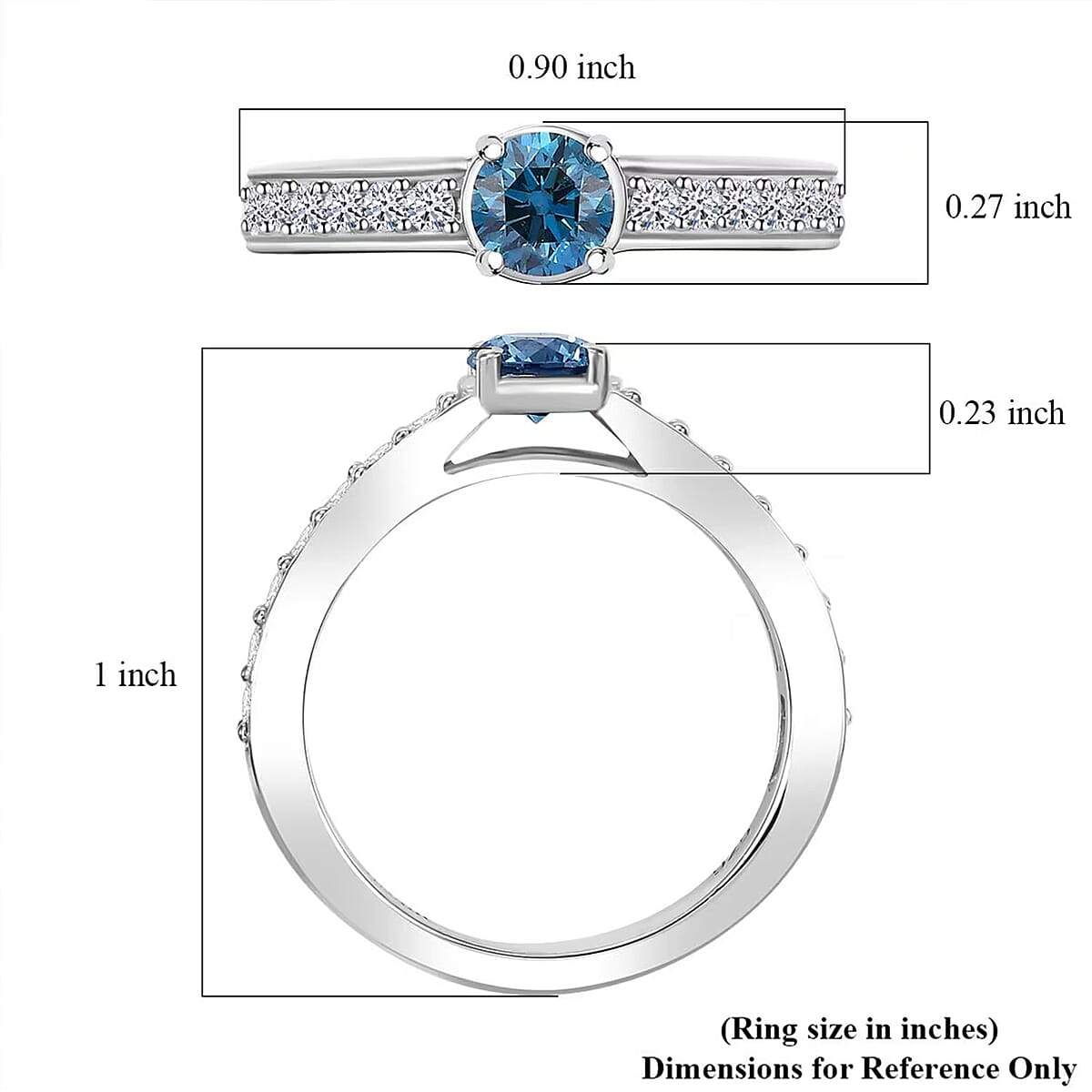 Luxuriant Lab Grown Blue Diamond (IR) and Lab Grown White Diamond SI 1.00 ctw Ring in Rhodium Over Sterling Silver (Size 8.0) image number 6