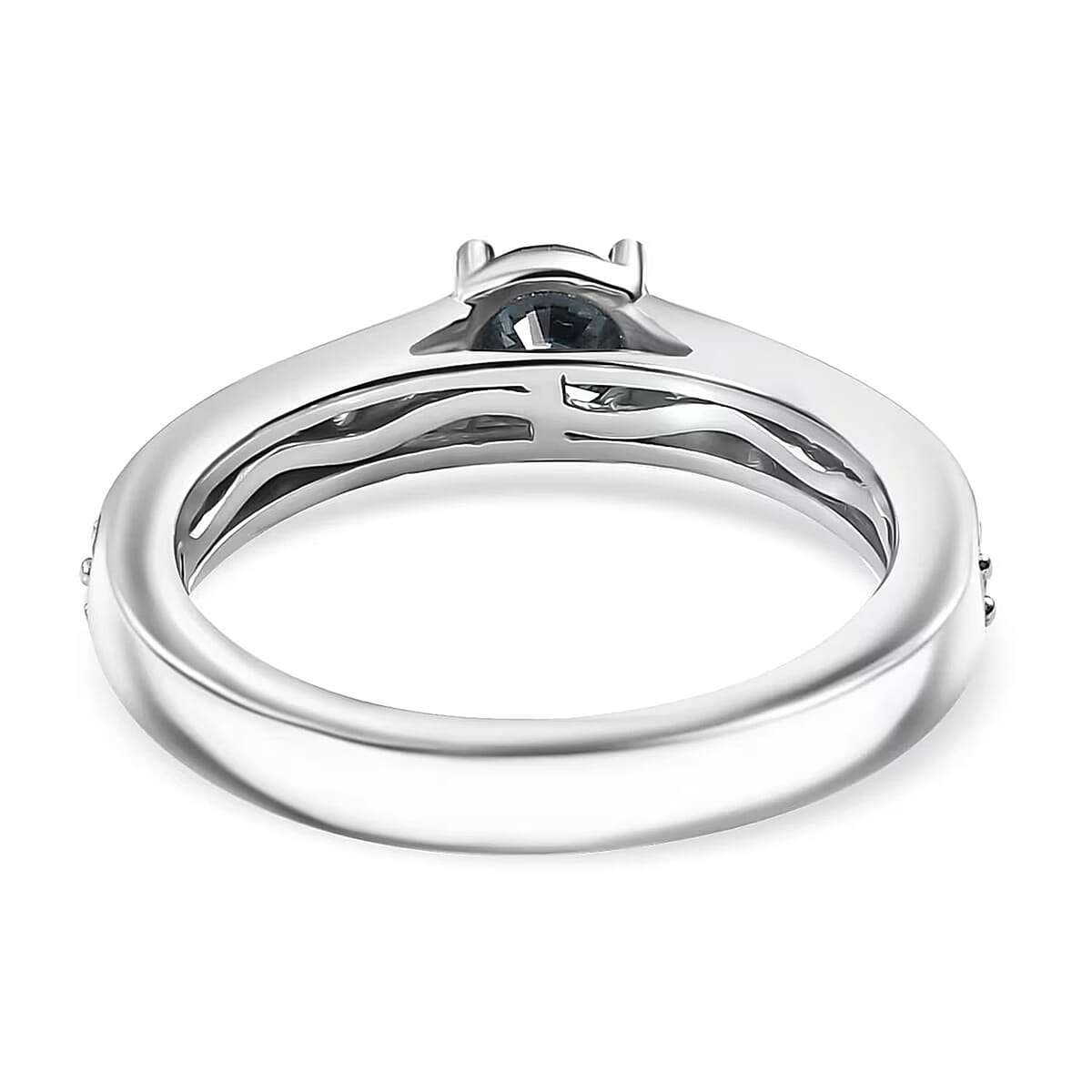 Luxuriant Lab Grown Blue Diamond (IR) and Lab Grown White Diamond SI 1.00 ctw Ring in Rhodium Over Sterling Silver (Size 8.0) image number 7