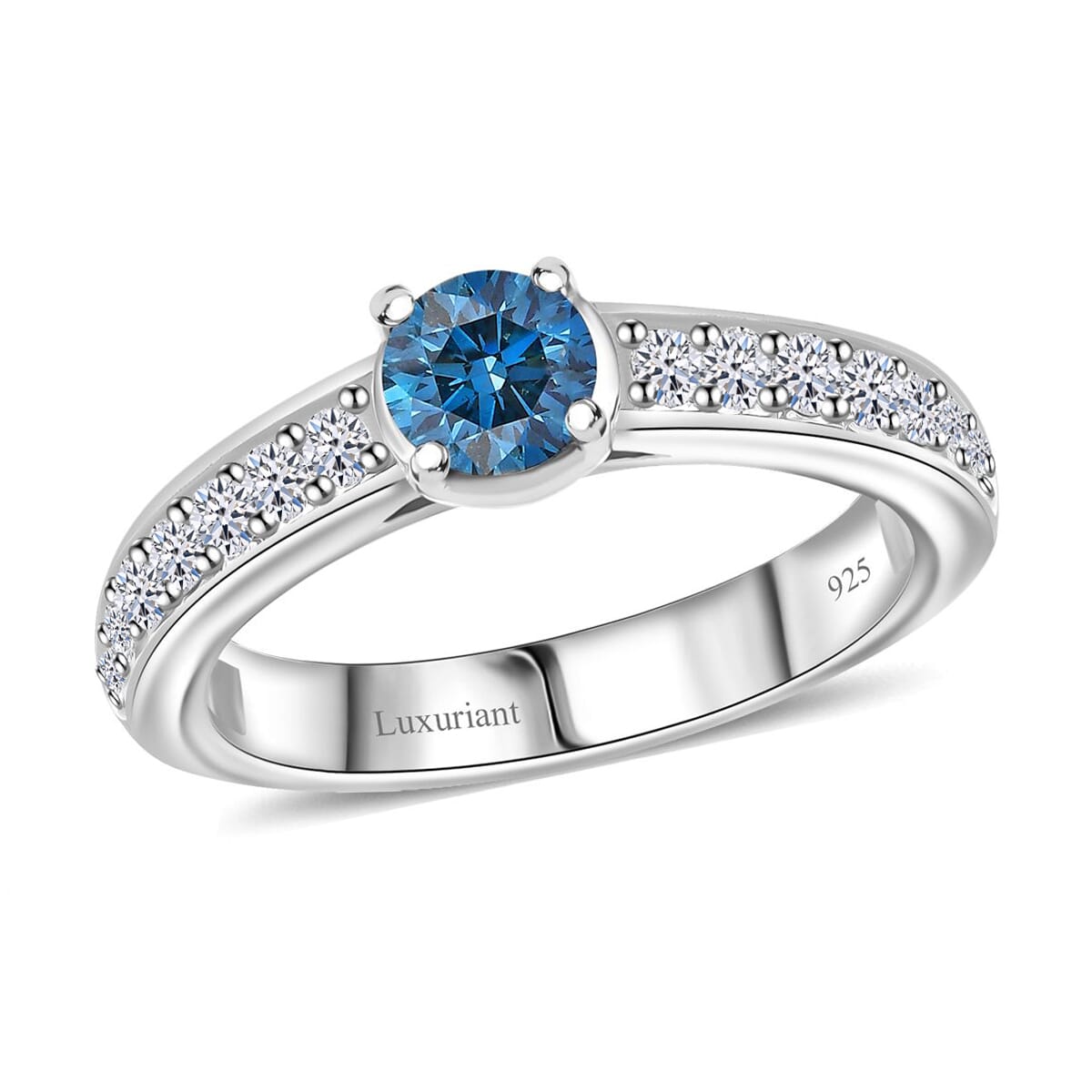 Luxuriant Lab Grown Blue and White Diamond SI 1.00 ctw Ring in Rhodium Over Sterling Silver (Size 9.0) image number 0
