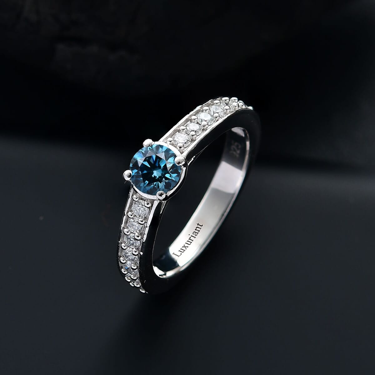 Luxuriant Lab Grown Blue and White Diamond SI 1.00 ctw Ring in Rhodium Over Sterling Silver (Size 9.0) image number 1