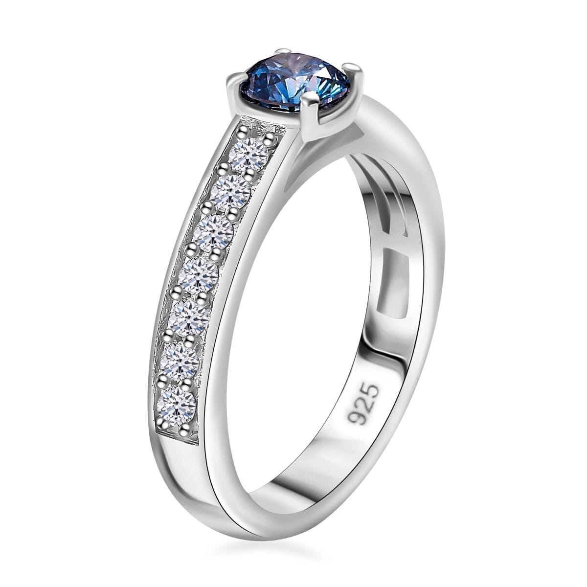 Luxuriant Lab Grown Blue and White Diamond SI 1.00 ctw Ring in Rhodium Over Sterling Silver (Size 9.0) image number 3