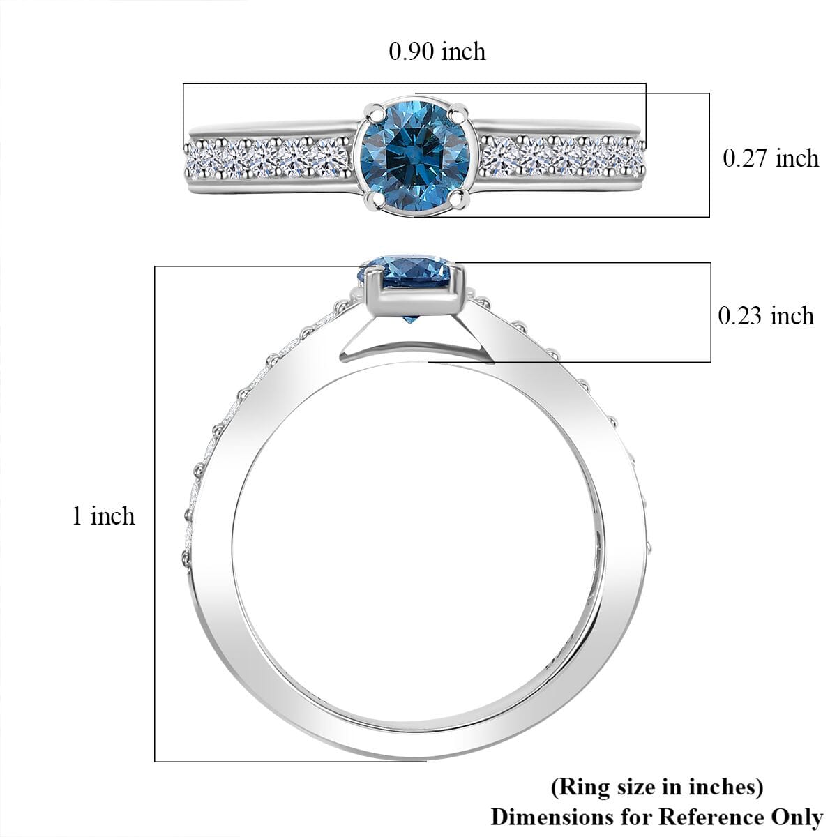 Luxuriant Lab Grown Blue and White Diamond SI 1.00 ctw Ring in Rhodium Over Sterling Silver (Size 9.0) image number 5