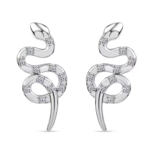 Luxuriant Lab Grown Diamond G-H, SI 0.35 ctw Serpent Earrings in Rhodium Over Sterling Silver