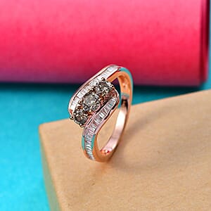 D'Joy Natural Champagne and White Diamond 1.00 ctw Bypass Ring in 18K Vermeil Rose Gold Sterling Silver (Size 10.0)
