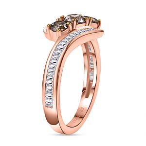 D'Joy Natural Champagne and White Diamond 1.00 ctw Bypass Ring in 18K Vermeil Rose Gold Sterling Silver (Size 10.0)