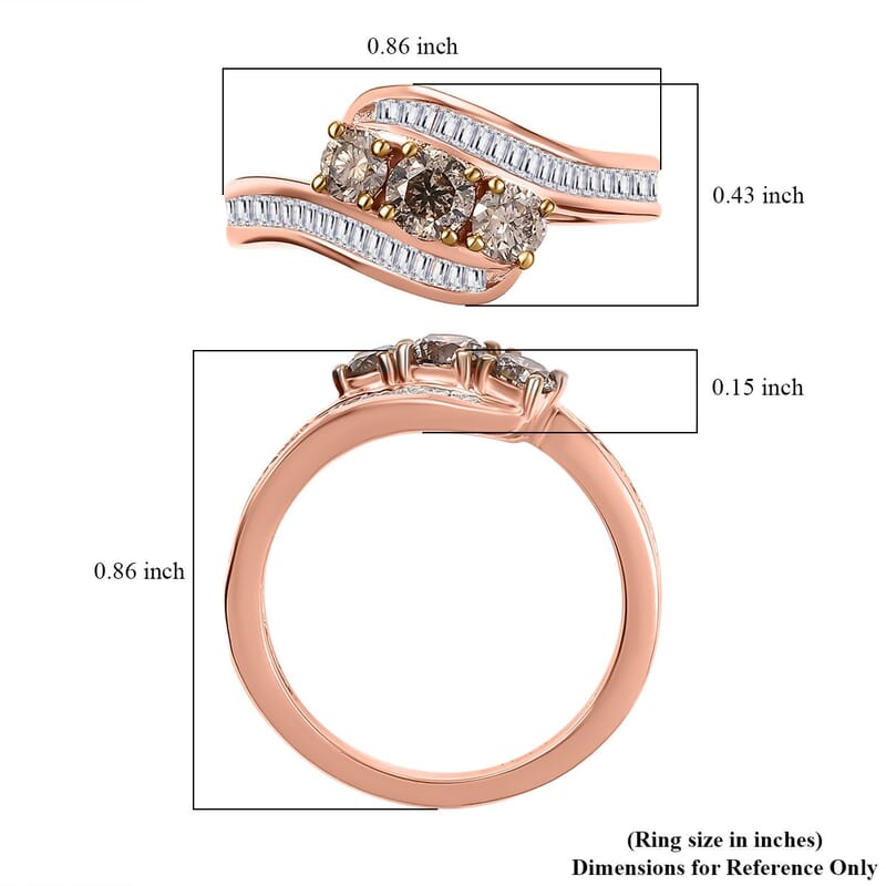 D'Joy Natural Champagne and White Diamond 1.00 ctw Bypass Ring in 18K Vermeil Rose Gold Sterling Silver (Size 10.0)