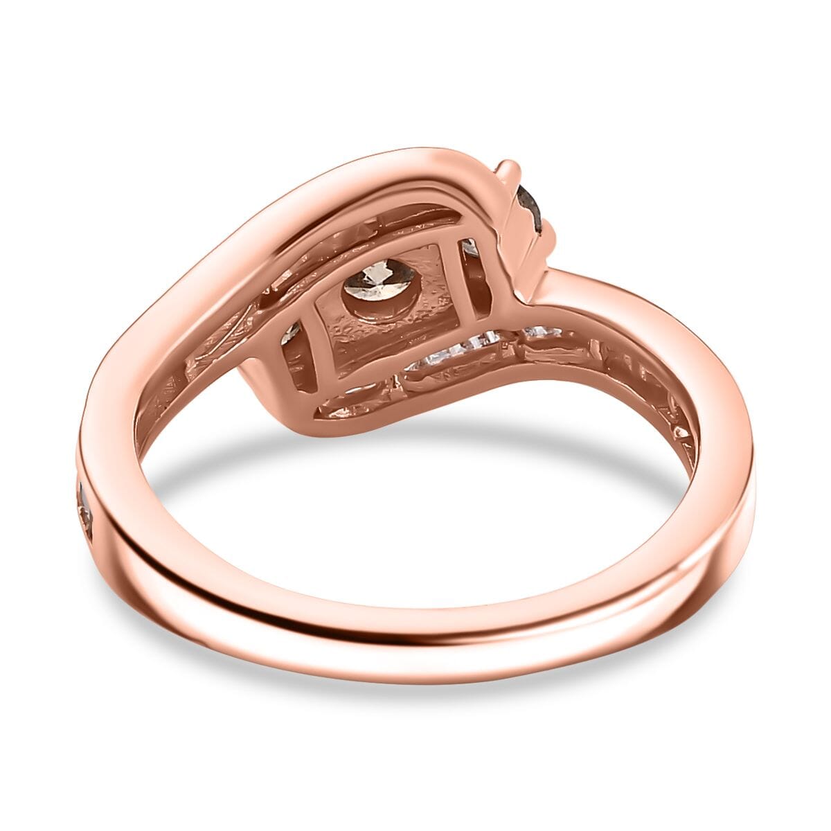 Natural Champagne and White Diamond 1.00 ctw Bypass Ring in 18K Vermeil Rose Gold Sterling Silver (Size 9.0) image number 4