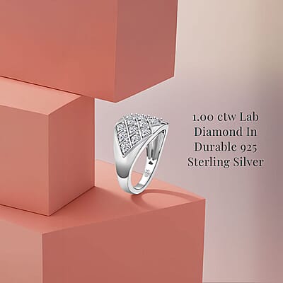 Luxuriant Lab Grown Diamond G-H SI 1.00 ctw Art Deco Ring in Rhodium Over Sterling Silver (Size 10.0)