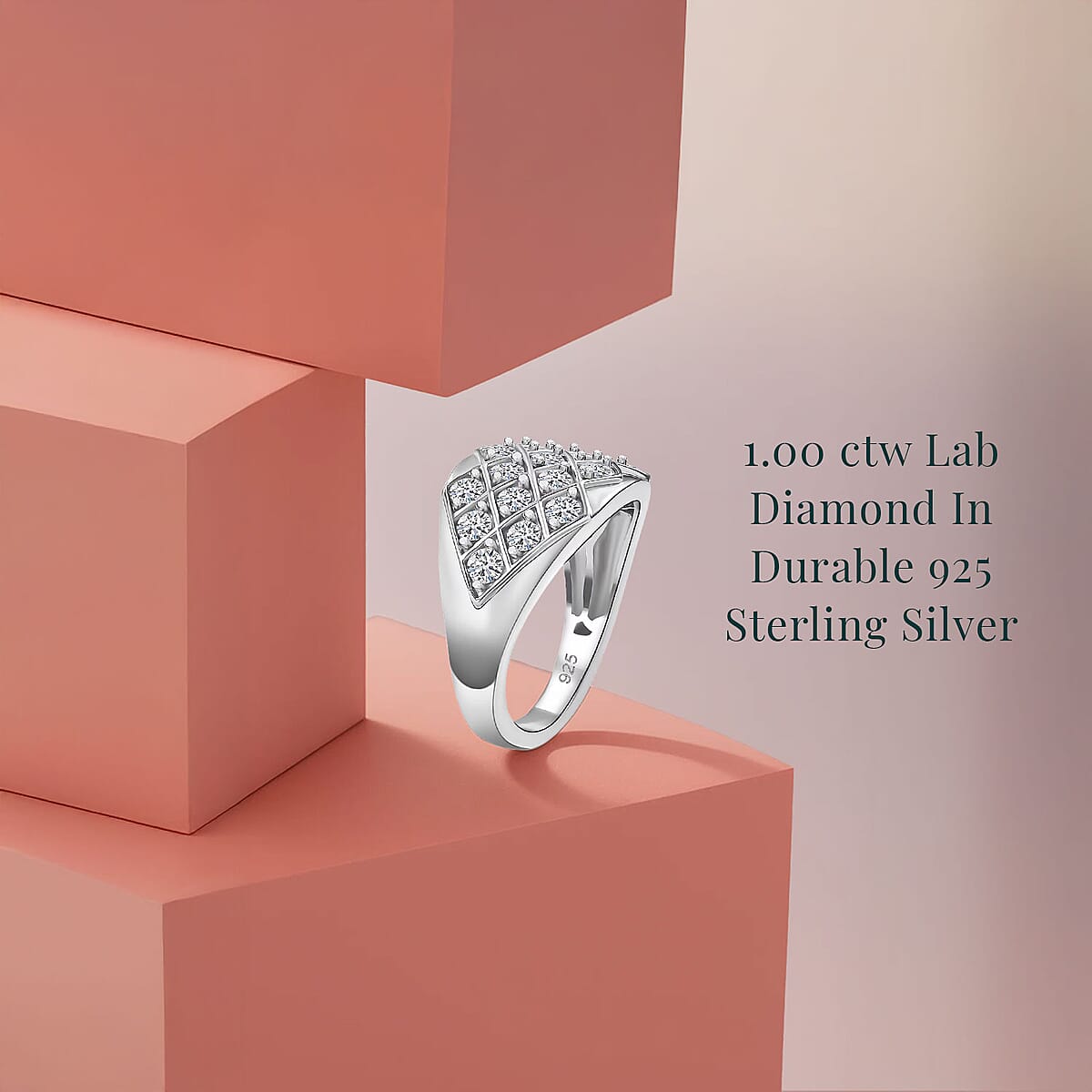 Luxuriant Lab Grown Diamond G-H SI 1.00 ctw Art Deco Ring in Rhodium Over Sterling Silver (Size 9.0) image number 2