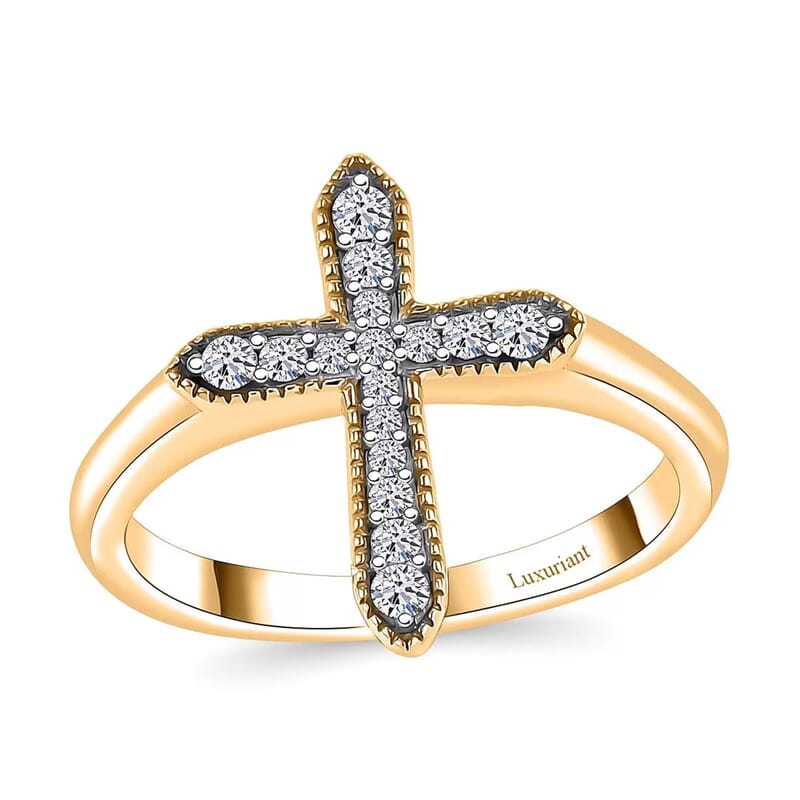 Luxuriant Lab Grown Diamond G-H SI 0.20 ctw Cross Ring in 18K Vermeil Yellow Gold Over Sterling Silver (Size 10.0)