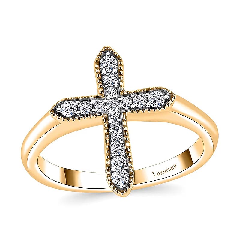 Luxuriant Lab Grown Diamond G-H SI 0.20 ctw Cross Ring in 18K Vermeil Yellow Gold Over Sterling Silver (Size 10.0)
