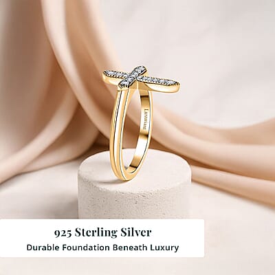 Luxuriant Lab Grown Diamond G-H SI 0.20 ctw Cross Ring in 18K Vermeil Yellow Gold Over Sterling Silver (Size 10.0)