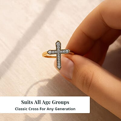 Luxuriant Lab Grown Diamond G-H SI 0.20 ctw Cross Ring in 18K Vermeil Yellow Gold Over Sterling Silver (Size 10.0)