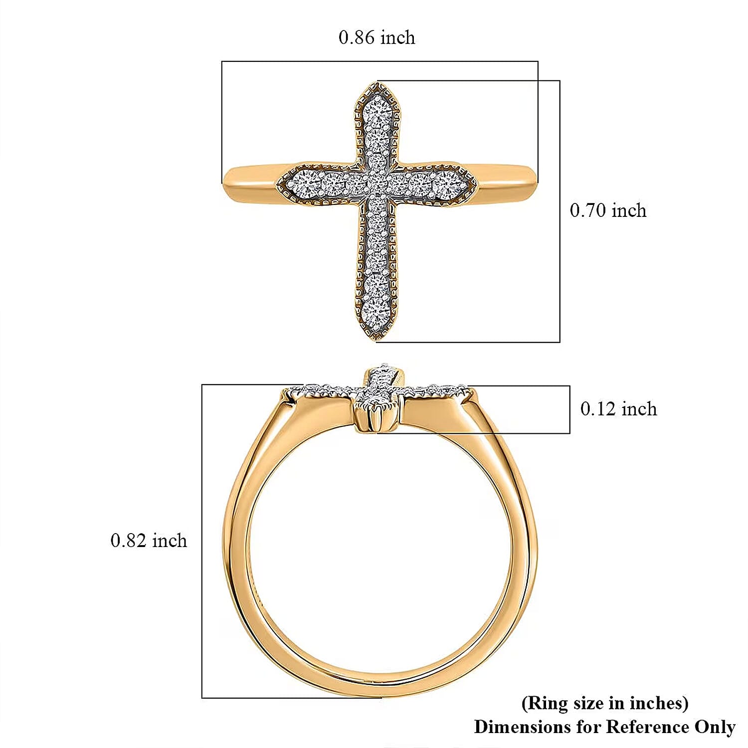 Luxuriant Lab Grown Diamond G-H SI 0.20 ctw Cross Ring in 18K Vermeil Yellow Gold Over Sterling Silver (Size 10.0)