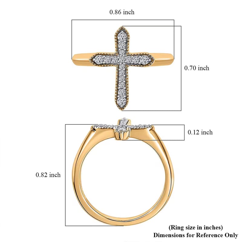Luxuriant Lab Grown Diamond G-H SI 0.20 ctw Cross Ring in 18K Vermeil Yellow Gold Over Sterling Silver (Size 10.0)