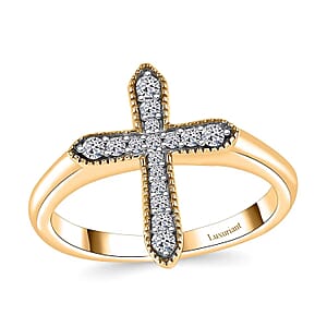 Luxuriant Lab Grown Diamond G-H SI 0.20 ctw Cross Ring in 18K Vermeil Yellow Gold Over Sterling Silver (Size 5.0)