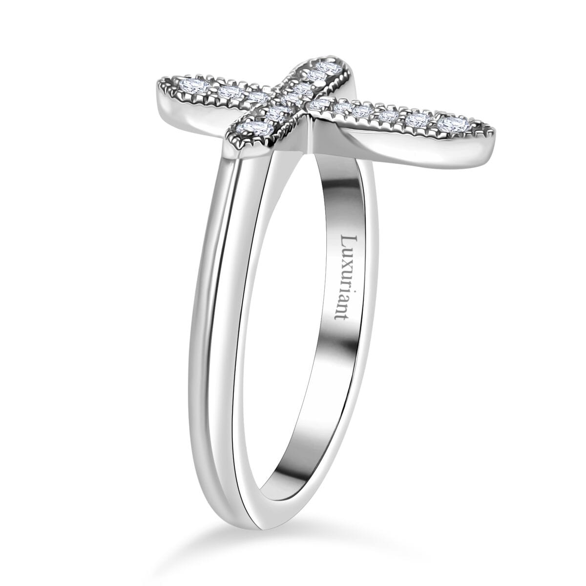 Luxuriant Lab Grown Diamond G-H SI 0.20 ctw Cross Ring in Rhodium Over Sterling Silver (Size 10.0) image number 3