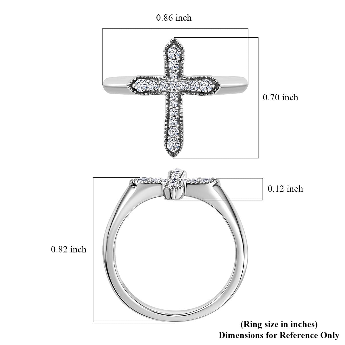 Luxuriant Lab Grown Diamond G-H SI 0.20 ctw Cross Ring in Rhodium Over Sterling Silver (Size 10.0) image number 5