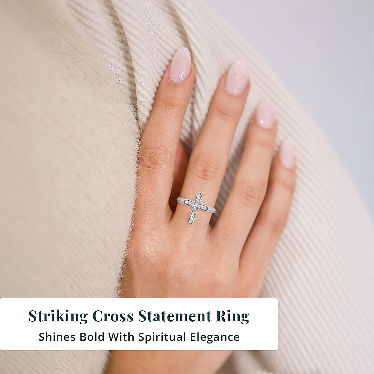 Luxuriant Lab Grown Diamond G-H SI 0.20 ctw Cross Ring in Rhodium Over Sterling Silver (Size 9.0) image number 1