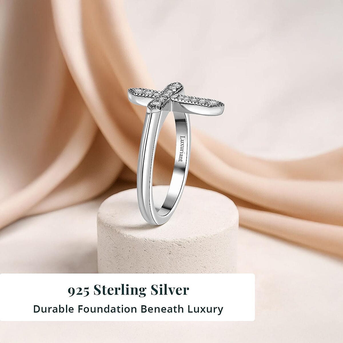 Luxuriant Lab Grown Diamond G-H SI 0.20 ctw Cross Ring in Rhodium Over Sterling Silver (Size 9.0) image number 2