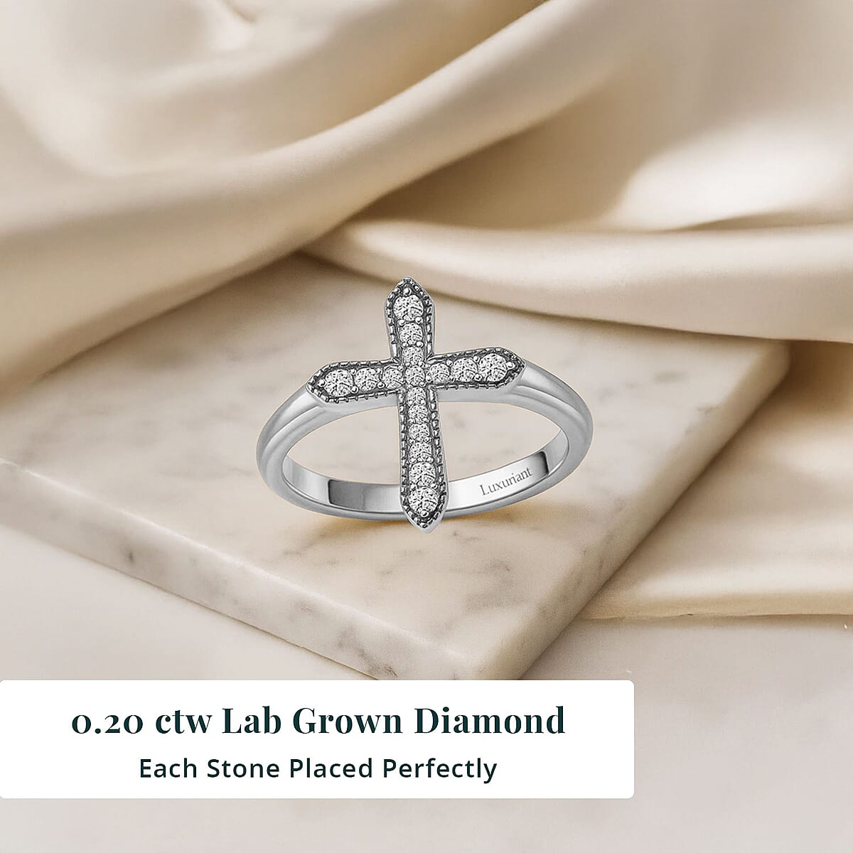 Luxuriant Lab Grown Diamond G-H SI 0.20 ctw Cross Ring in Rhodium Over Sterling Silver (Size 9.0) image number 4