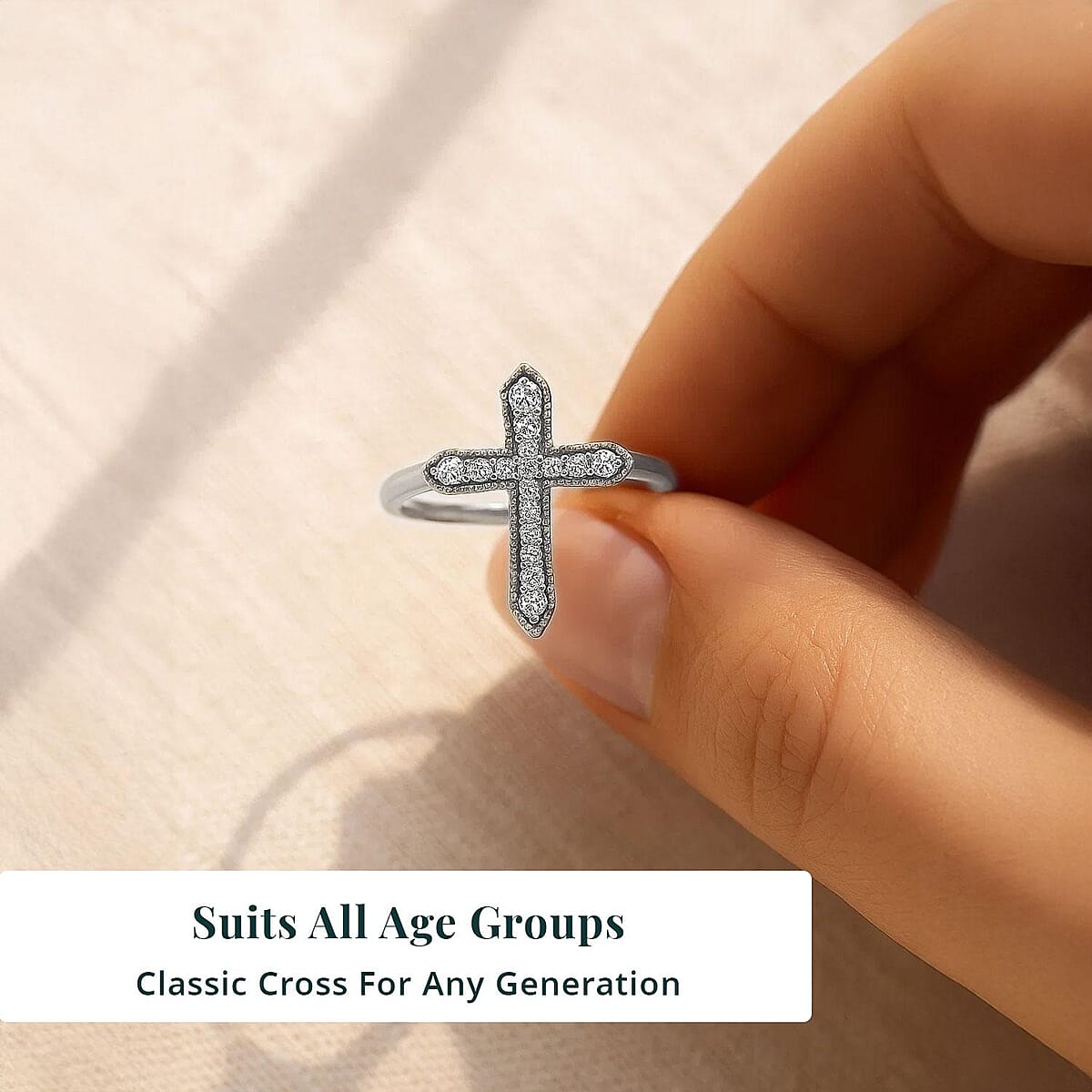 Luxuriant Lab Grown Diamond G-H SI 0.20 ctw Cross Ring in Rhodium Over Sterling Silver (Size 9.0) image number 5