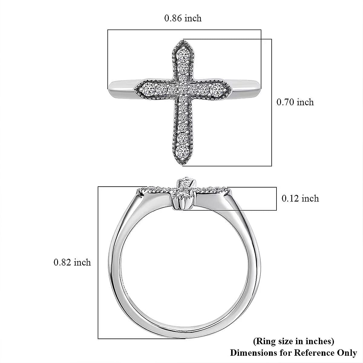 Luxuriant Lab Grown Diamond G-H SI 0.20 ctw Cross Ring in Rhodium Over Sterling Silver (Size 9.0) image number 6
