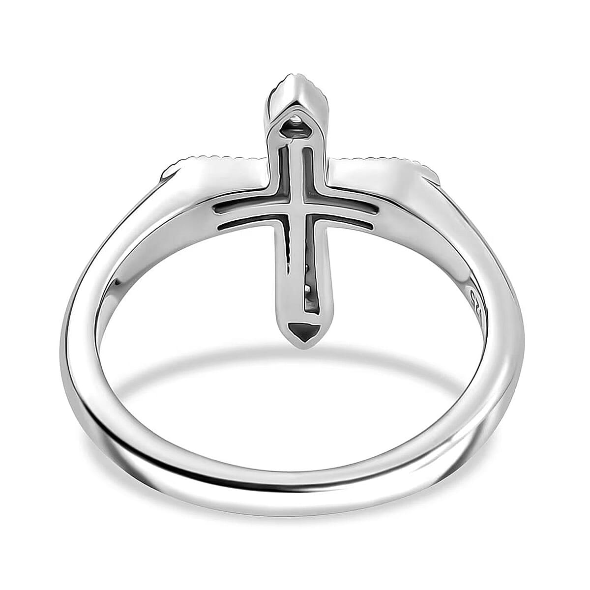 Luxuriant Lab Grown Diamond G-H SI 0.20 ctw Cross Ring in Rhodium Over Sterling Silver (Size 9.0) image number 7