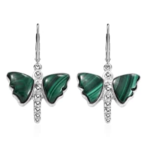 Karis African Malachite 25.75 ctw Dragonfly Earrings in Platinum Bond