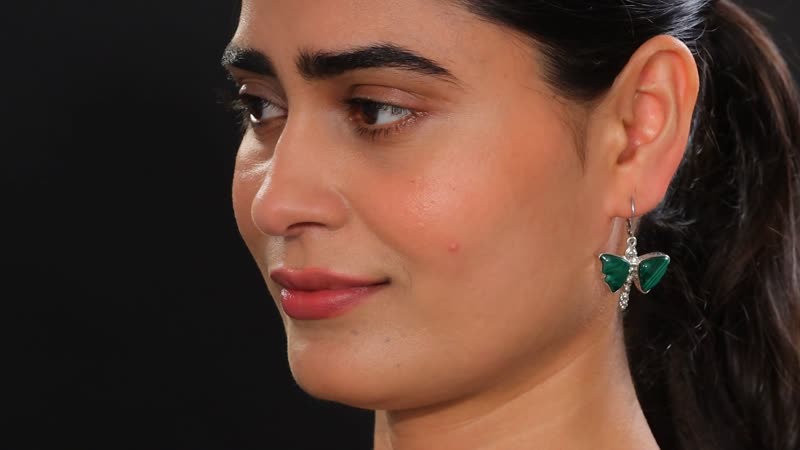 Karis African Malachite 25.75 ctw Dragonfly Earrings in Platinum Bond