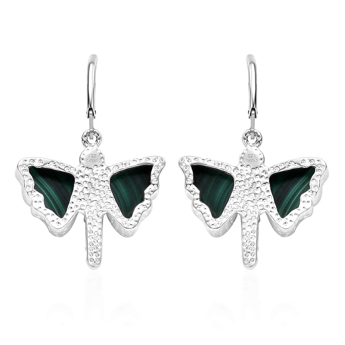 Karis African Malachite 25.75 ctw Dragonfly Earrings in Platinum Bond image number 3