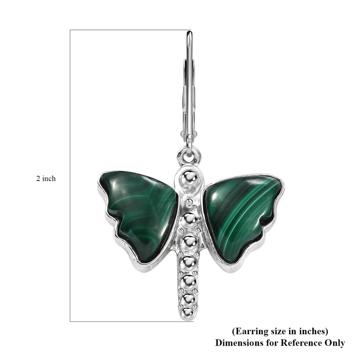 Karis African Malachite 25.75 ctw Dragonfly Earrings in Platinum Bond image number 4