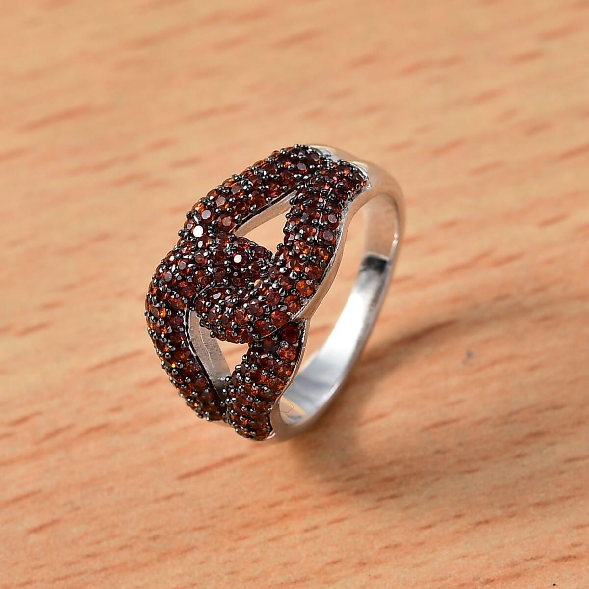 Karis Premium Mozambique Garnet 1.35 ctw Interlocking Ring in Platinum Bond (Size 8.0) image number 1