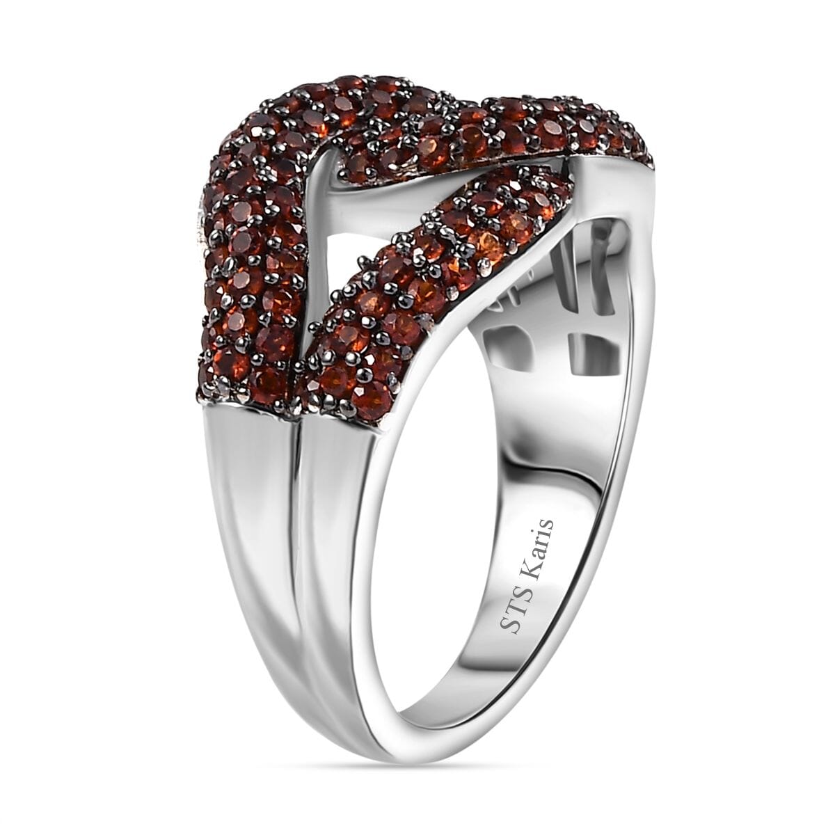 Karis Premium Mozambique Garnet 1.35 ctw Interlocking Ring in Platinum Bond (Size 8.0) image number 3