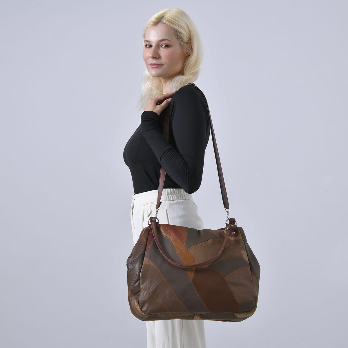 Multi Brown Sheep Leather Tote Bag image number 1