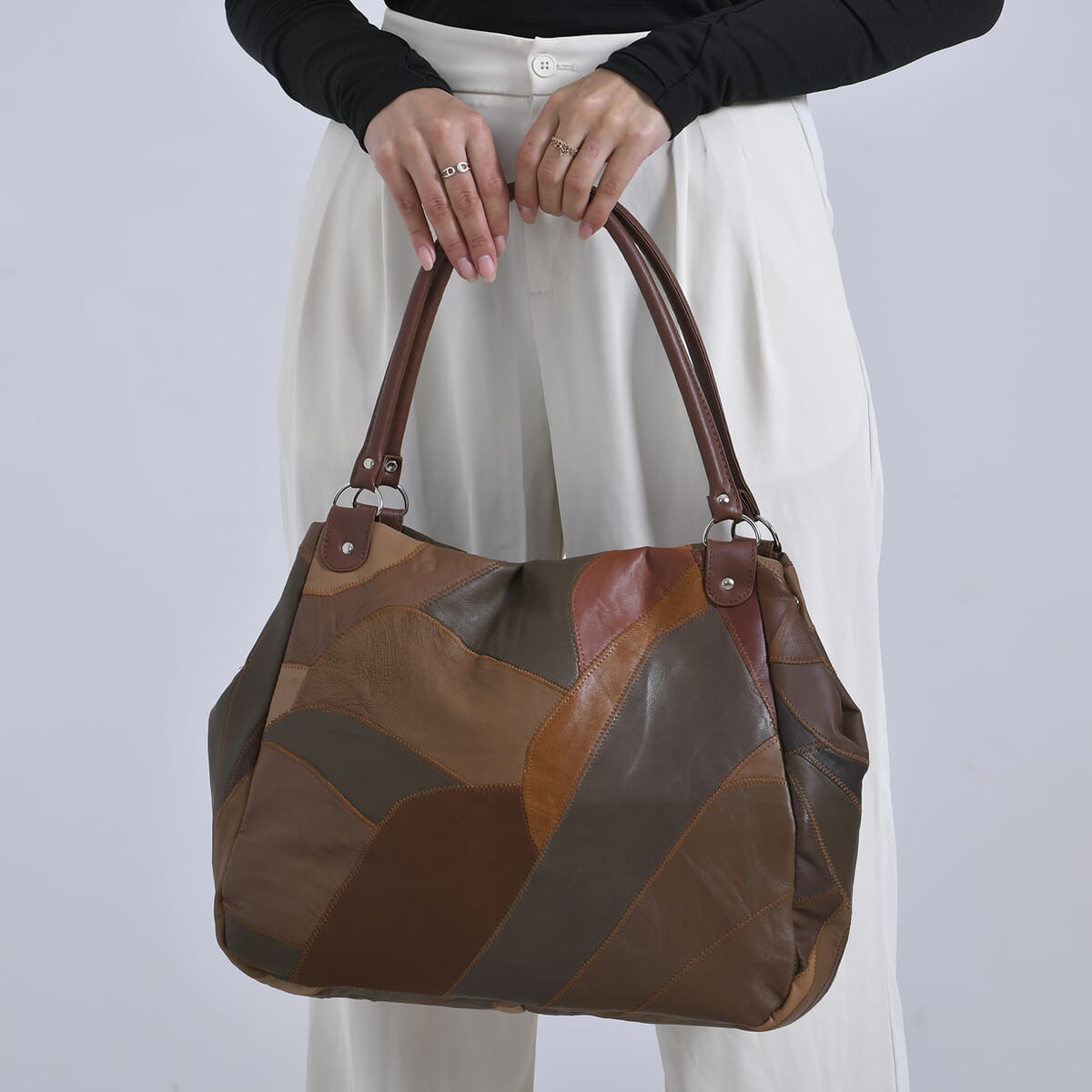 Multi Brown Sheep Leather Tote Bag image number 2