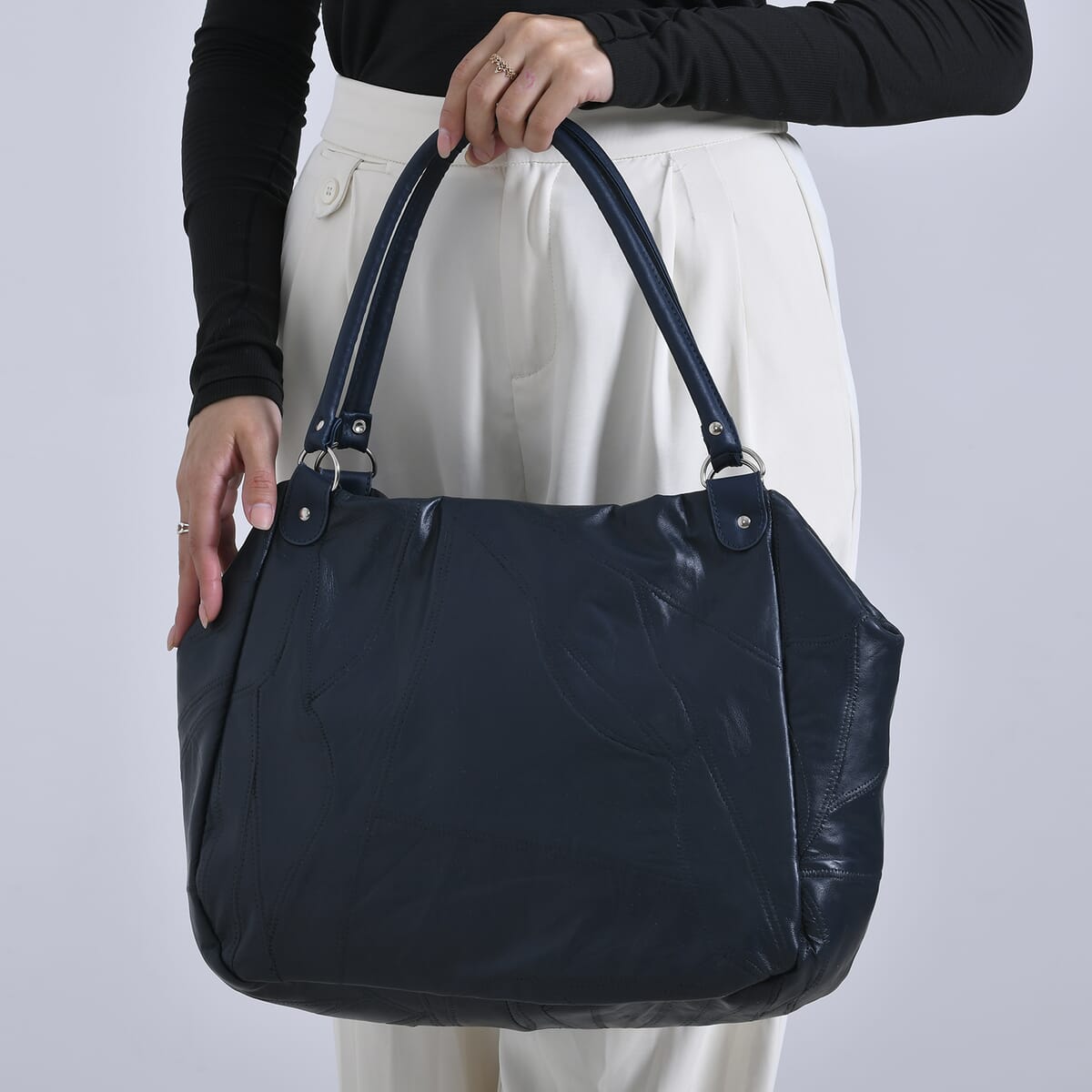 Navy Sheep Leather Tote Ba image number 2