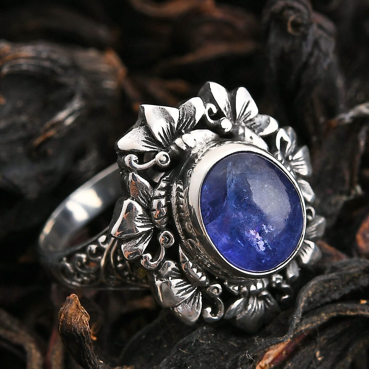 Bali Legacy Tanzanite 4.50 ctw Butterfly Ring in Sterling Silver (Size 9.0) image number 1