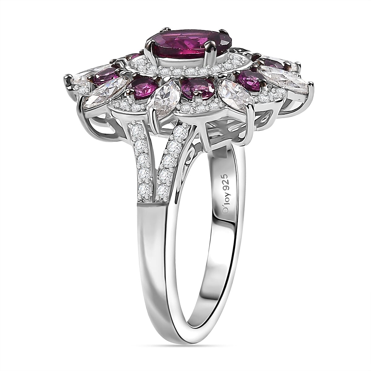 AAA Radiant Ember Garnet, Moissanite Ring in Rhodium Over Sterling Silver (Size 10.0) 3.10 ctw image number 3