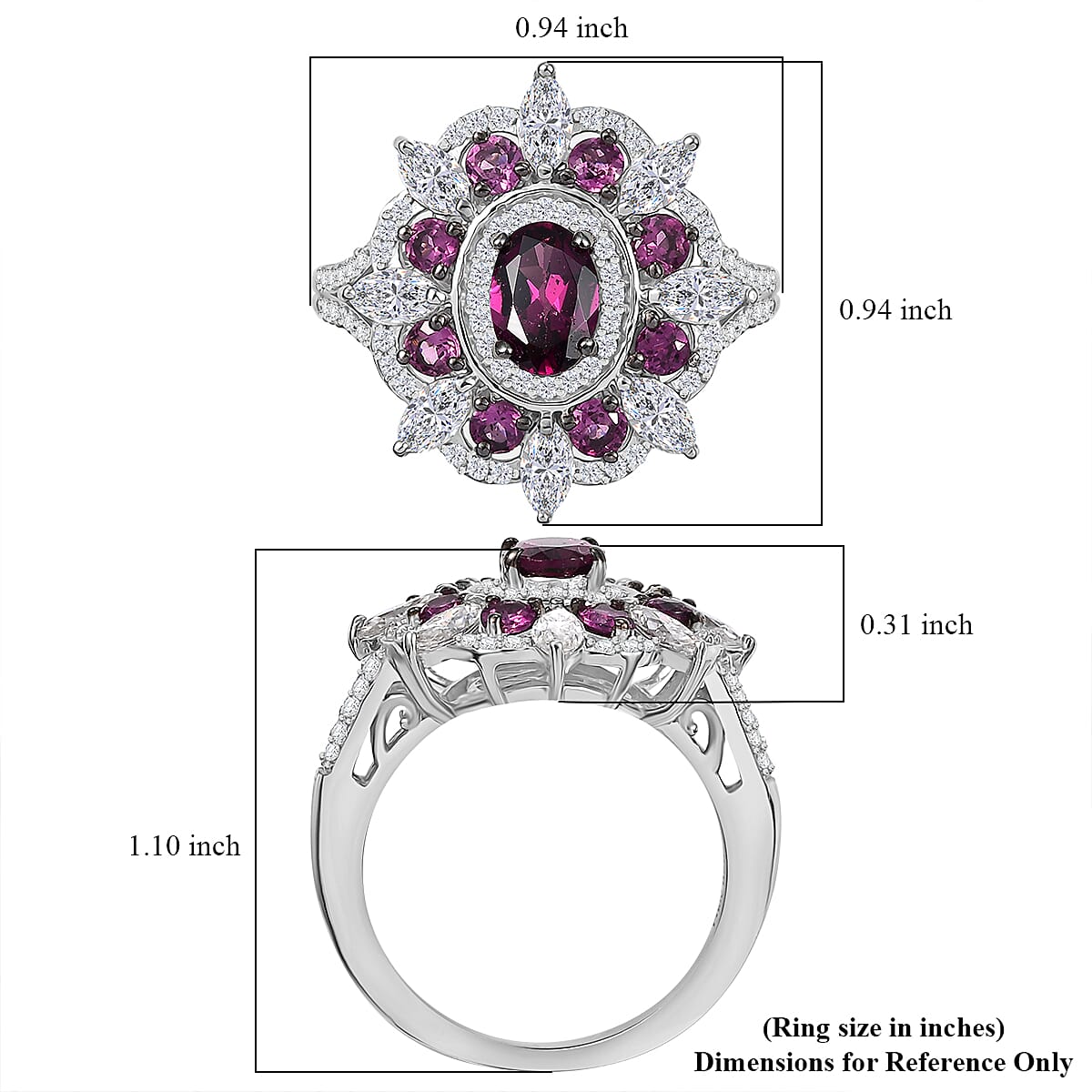 AAA Radiant Ember Garnet, Moissanite Ring in Rhodium Over Sterling Silver (Size 10.0) 3.10 ctw image number 5