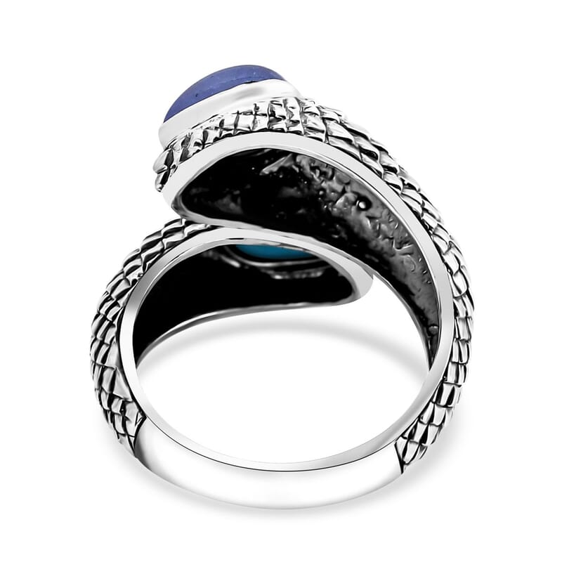 Bali Legacy Tanzanite and Sleeping Beauty Turquoise 3.60 ctw Dragon Skin Texture Ring in Sterling Silver (Size 10.0)