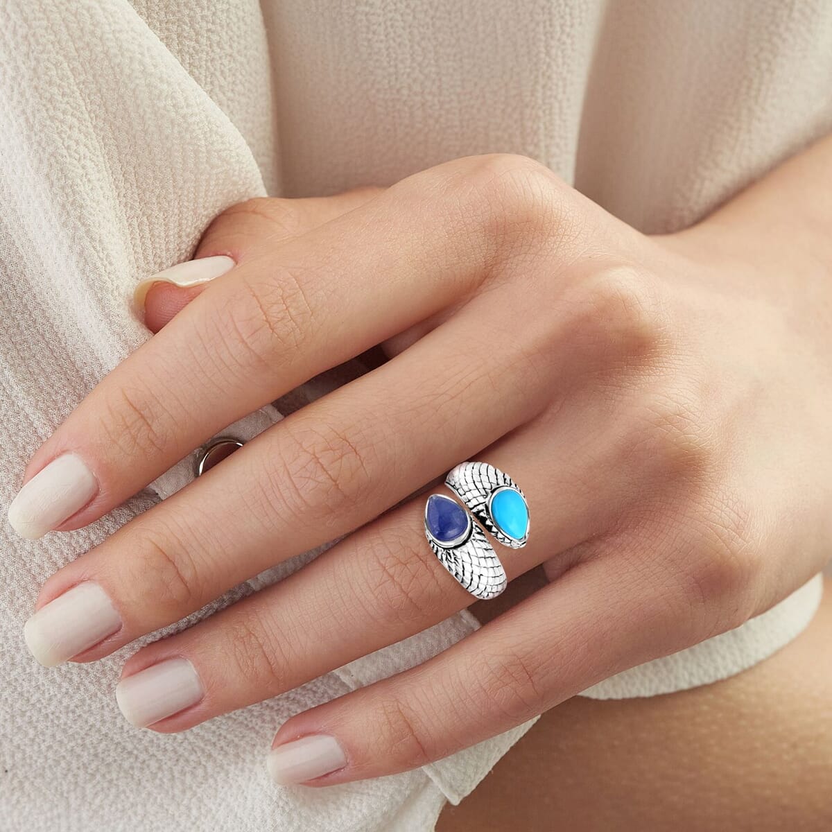 Bali Legacy Tanzanite and Sleeping Beauty Turquoise 3.60 ctw Dragon Skin Texture Ring in Sterling Silver (Size 11.0) image number 2