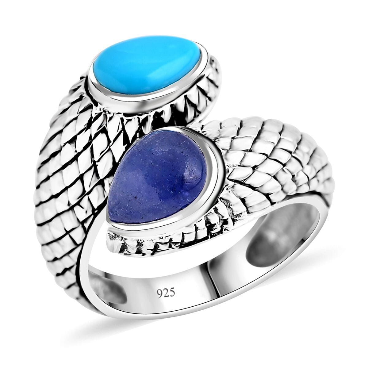 Bali Legacy Tanzanite and Sleeping Beauty Turquoise 3.60 ctw Dragon Skin Texture Ring in Sterling Silver (Size 7.0) image number 0