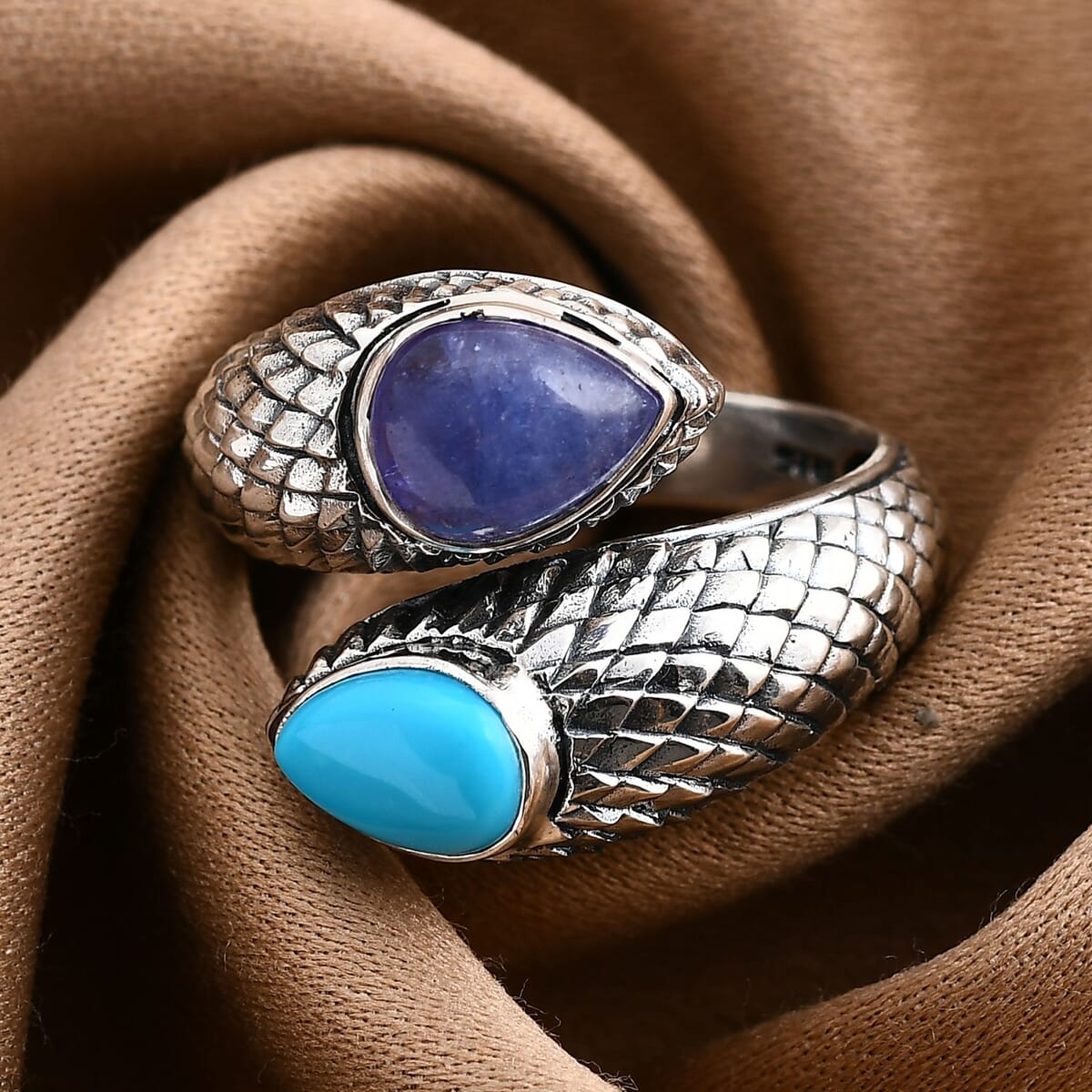 Bali Legacy Tanzanite and Sleeping Beauty Turquoise 3.60 ctw Dragon Skin Texture Ring in Sterling Silver (Size 7.0) image number 1